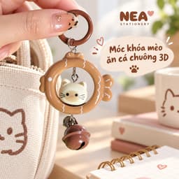 Móc khóa mèo ăn cá chuông 3D — charm túi xách quà dễ thương 5