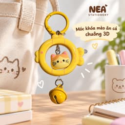 Móc khóa mèo ăn cá chuông 3D — charm túi xách quà dễ thương 4