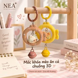 Móc khóa mèo ăn cá chuông 3D — charm túi xách quà dễ thương 2