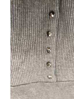 [2hand] Đầm len lông xù dặm xám phối sọc lụa xẻ tà giữa cúc sau gáy dáng suông dày freesize 3