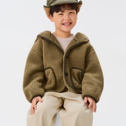 Áo khoác kid YODY áo ấm giả lông cừu có mũ ấm áp cho bé KCJA26F003 2