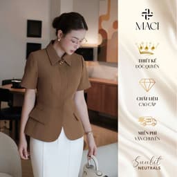 Áo Peplum Cổ Đức Khuy Titan Chất Chéo Thái MACI MCAABNA0418 Thời Trang Nữ Thiết Kế Độc Quyền 1