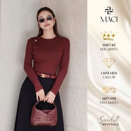 Áo Thun Tăm Dài Tay Cổ Tròn Khoen Vai Titan Màu Đỏ Rượu MACI MCAATDO0419 Thời Trang Nữ Thiết Kế 1
