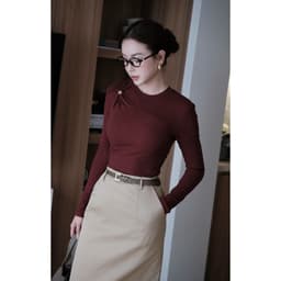 Áo Thun Tăm Dài Tay Cổ Tròn Khoen Vai Titan Màu Đỏ Rượu MACI MCAATDO0419 Thời Trang Nữ Thiết Kế 7