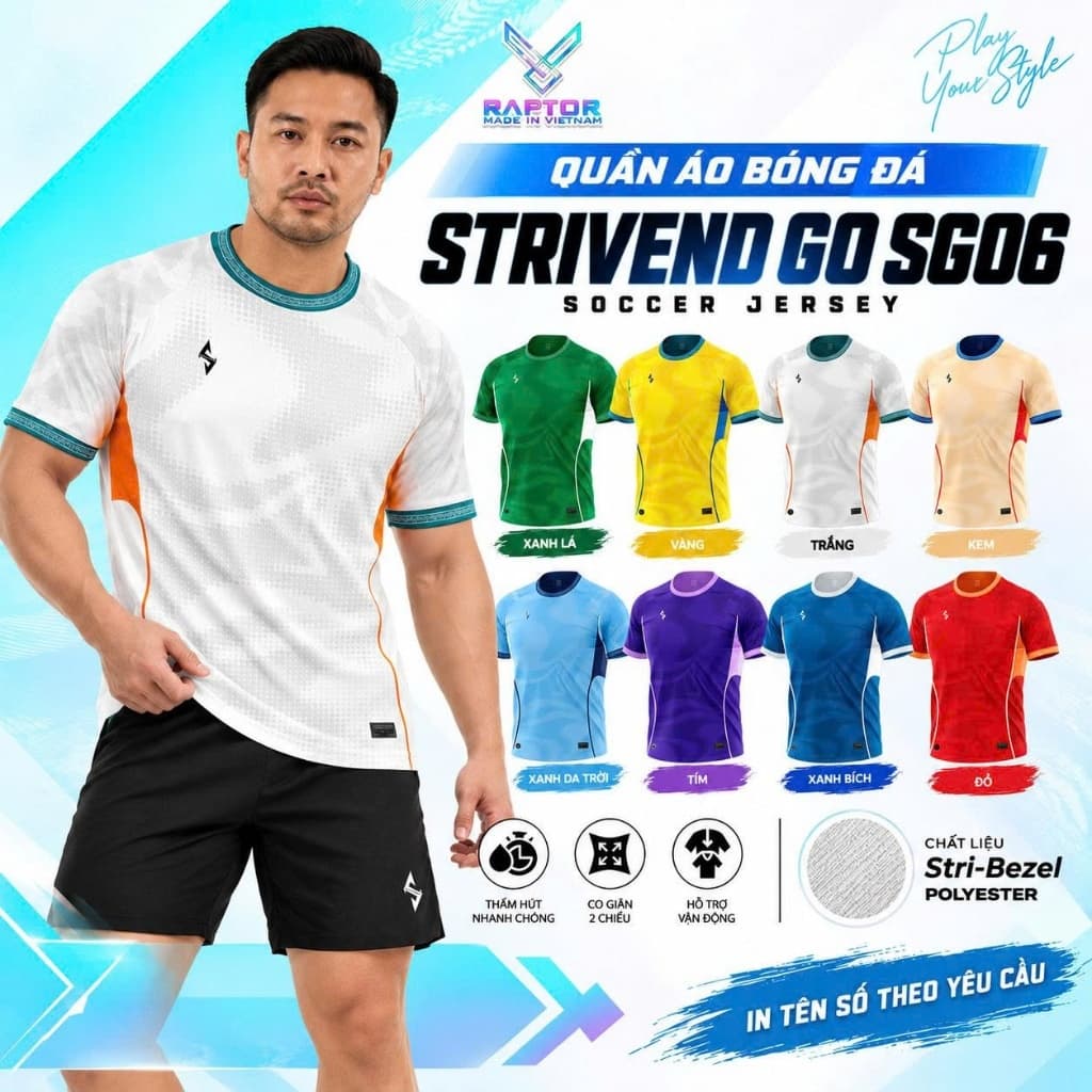 [STRIVEND GO SG06] Bộ Quần Áo Bóng Đá Nam Nữ Người Lớn Bigsize | Size S–6XL, 10–150KG | Thoáng Mát Co Giãn