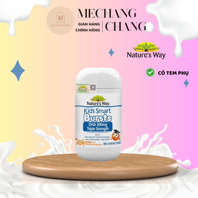 [ T5/2028] Viên Nhai Nature's Way Kids Smart DHA Burst 300mg Triple Strength Tăng Cường Phát Triển T