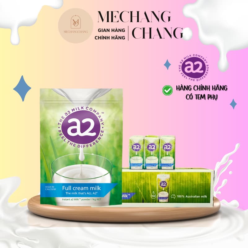 [ CHÍNH HÃNG] Sữa bột A2 nguyên kem dạng túi 1kg và sữa pha sẵn dạng hộp 200ml/hộp cho bé