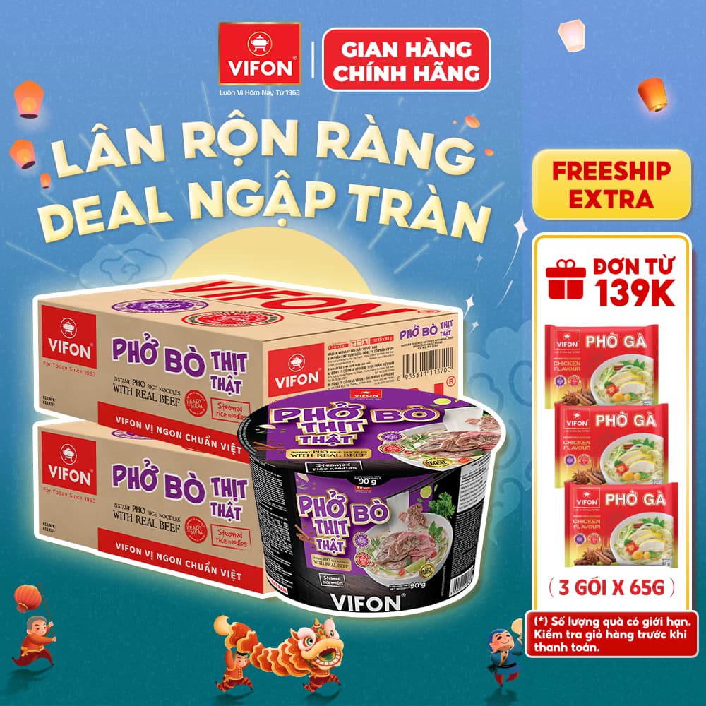 [COMBO SỐC] Combo 2 Thùng 24 Tô Phở Bò/ Phở Gà Thịt Thật VIFON 90gr Tiện Lợi và Đủ Dinh Dưỡng