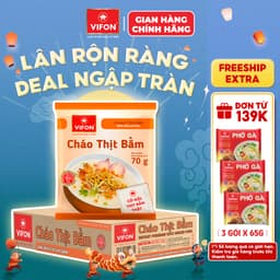 [VOUCHER HOT 10%] Thùng 50 gói Cháo Thịt Bò/ Thịt Bằm/ Sườn/ Trứng Muối/ Nấm Đông Cô VIFON có Gói Thịt Thật  70gr / Gói 2