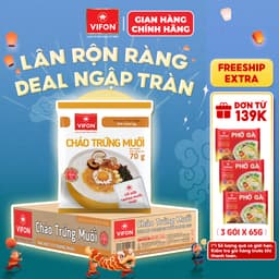 [VOUCHER HOT 10%] Thùng 50 gói Cháo Thịt Bò/ Thịt Bằm/ Sườn/ Trứng Muối/ Nấm Đông Cô VIFON có Gói Thịt Thật  70gr / Gói 4