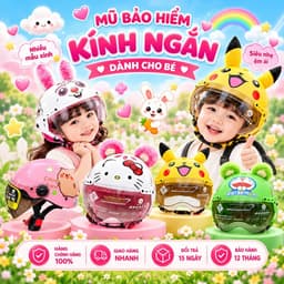 Mũ Bảo Hiểm Cho Bé Gái Chính Hãng, Kính Ngắn Có Tai, Tem Hình Ngộ Nghĩnh Đáng Yêu, Đội Êm, Thoải Mãi 1