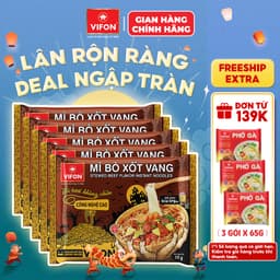 [Combo Halloween] Set 5 Gói Mì Tươi Bò Xốt Vang/Thịt Bằm/Tôm Chua Cay VIFON - Sợi Dai Ngon, 70g/Gói 1