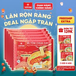 [Combo Halloween] Set 5 Gói Mì Tươi Bò Xốt Vang/Thịt Bằm/Tôm Chua Cay VIFON - Sợi Dai Ngon, 70g/Gói 3