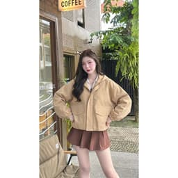 Áo Khoác Nữ Kaki 2 Lớp Có Mũ GOOAN MOSSY Lót Dù Form Rộng Dáng Lửng Bo Chun Mùa Thu Phong Cách Hàn Quốc Đi Học Đi Chơi 7