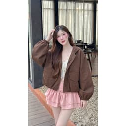Áo Khoác Nữ Kaki 2 Lớp Có Mũ GOOAN MOSSY Lót Dù Form Rộng Dáng Lửng Bo Chun Mùa Thu Phong Cách Hàn Quốc Đi Học Đi Chơi 9