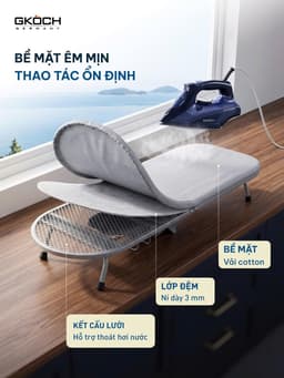 Cầu Là Để Bàn Gấp Gọn GKÖCH Germany HWIB.1335DF-13, 33x89cm Có Khay Để Bàn Là, Móc Treo Tiện Dụng 16