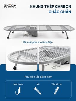 Cầu Là Để Bàn Gấp Gọn GKÖCH Germany HWIB.1335DF-13, 33x89cm Có Khay Để Bàn Là, Móc Treo Tiện Dụng 17