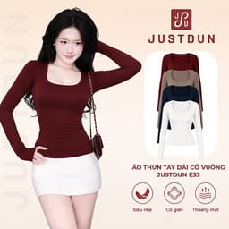 Áo Thun Tay Dài Cổ Vuông Cotton Mịn E33 JUSTDUN 1