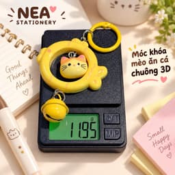Móc khóa mèo ăn cá chuông 3D — charm túi xách quà dễ thương 7