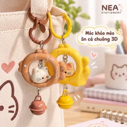 Móc khóa mèo ăn cá chuông 3D — charm túi xách quà dễ thương 8