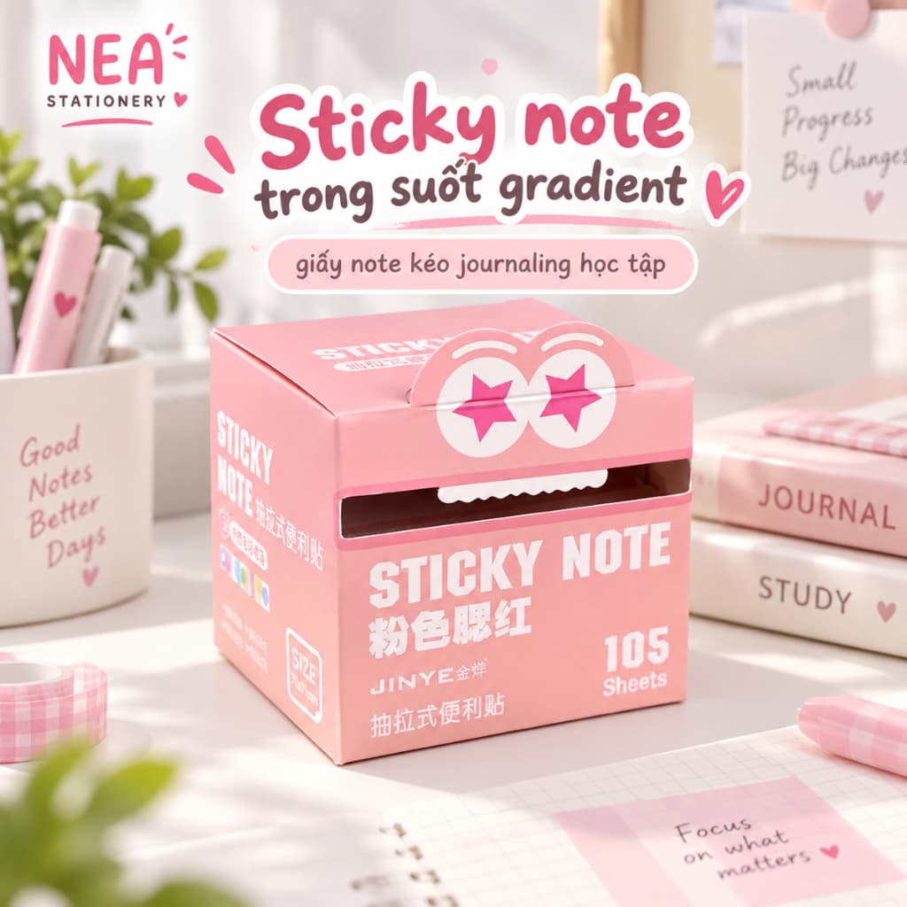 Sticky note trong suốt gradient — giấy note kéo journaling học tập
