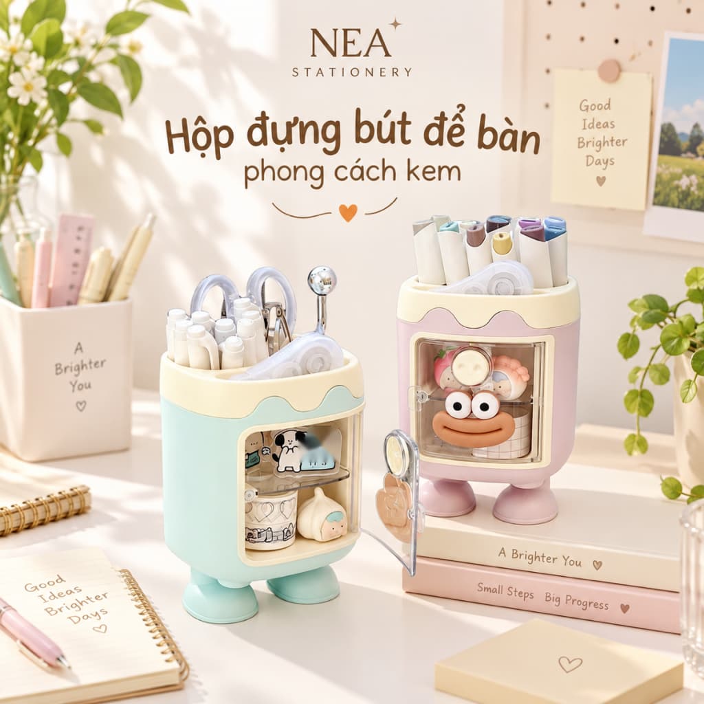 Hộp đựng bút để bàn phong cách kem – ống cắm bút đa năng cute