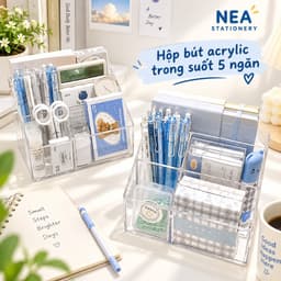 Hộp cắm bút acrylic trong suốt 5 ngăn – khay đựng bút để bàn 5