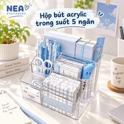 Hộp cắm bút acrylic trong suốt 5 ngăn – khay đựng bút để bàn 7