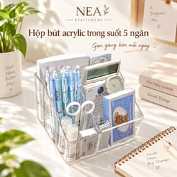 Hộp cắm bút acrylic trong suốt 5 ngăn – khay đựng bút để bàn 1