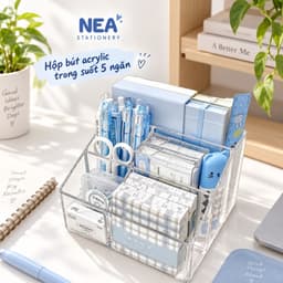 Hộp cắm bút acrylic trong suốt 5 ngăn – khay đựng bút để bàn 2