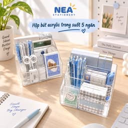 Hộp cắm bút acrylic trong suốt 5 ngăn – khay đựng bút để bàn 3