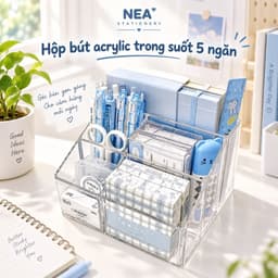 Hộp cắm bút acrylic trong suốt 5 ngăn – khay đựng bút để bàn 4