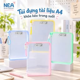 Túi tài liệu A4 trong suốt có khóa kéo và tay xách – kèm bảng kẹp 2