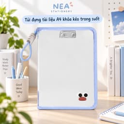 Túi tài liệu A4 trong suốt có khóa kéo và tay xách – kèm bảng kẹp 5