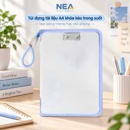 Túi tài liệu A4 trong suốt có khóa kéo và tay xách – kèm bảng kẹp 4