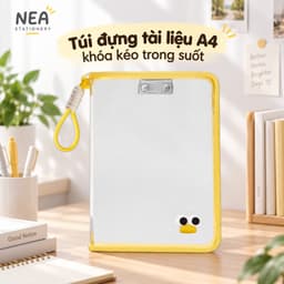 Túi tài liệu A4 trong suốt có khóa kéo và tay xách – kèm bảng kẹp 6