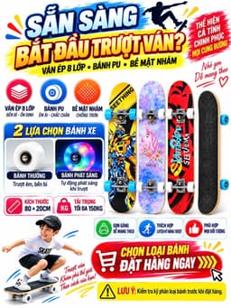 Ván trượt Skateboard mặt nhám, trượt ván, ván trượt thể thao gỗ ép 8 lớp chắc chắn. 8