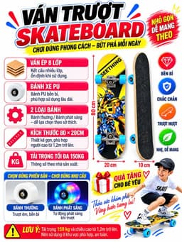 Ván trượt Skateboard mặt nhám, trượt ván, ván trượt thể thao gỗ ép 8 lớp chắc chắn. 7