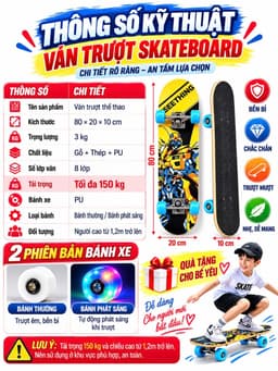 Ván trượt Skateboard mặt nhám, trượt ván, ván trượt thể thao gỗ ép 8 lớp chắc chắn. 6