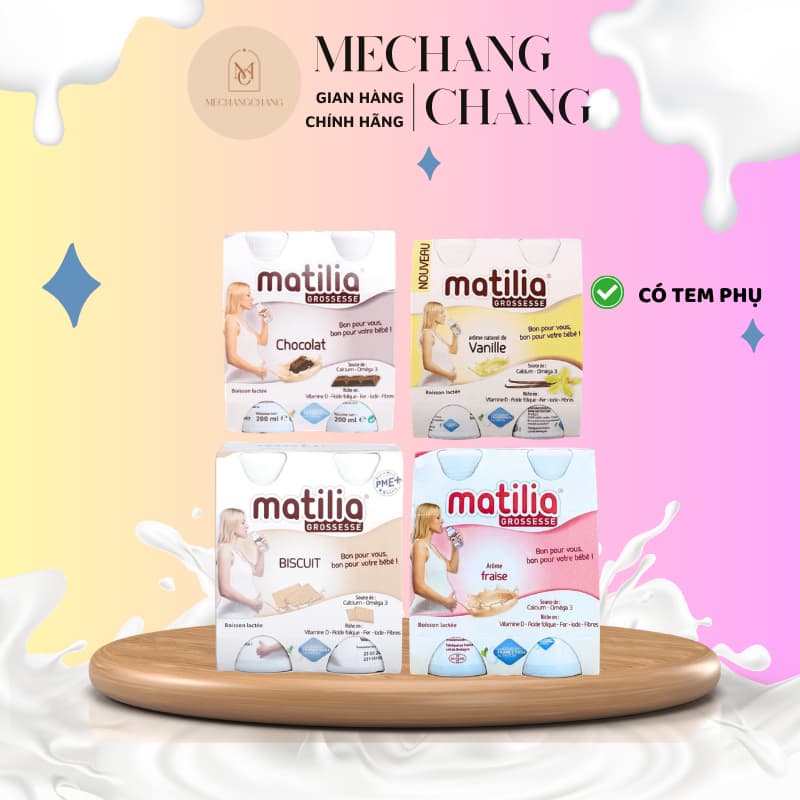 Hàng chính hãng có tem date 02.2027 -  Combo 4 lốc (16hộpx200ml) sữa bầu Matilia đủ vị