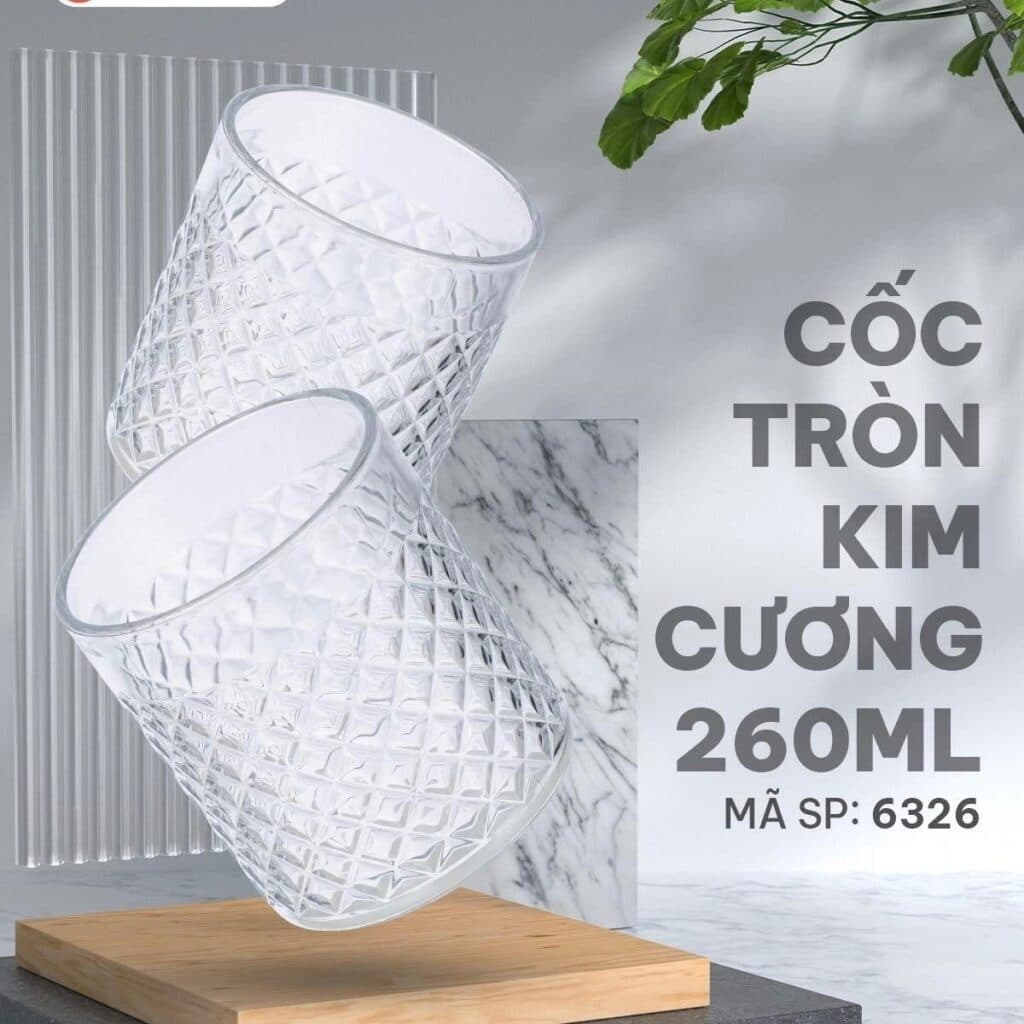 Ly tròn kim cương trong Hokori 6326. 260ml và Có Quai Vĩ Hưng 3127. LMS