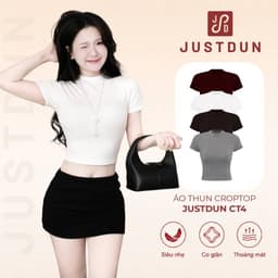 [XẢ KHO] Áo thun croptop cộc tay nữ basic chất cotton mịn co giãn Justdun CT4 1