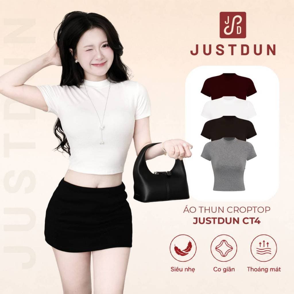 [XẢ KHO] Áo thun croptop cộc tay nữ basic chất cotton mịn co giãn Justdun CT4