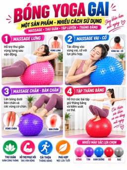 Bóng tập Yoga, Gym Gai Massage (Size 65 , 75 ,85cm) Tặng Kèm Bơm Chân Không( Bóng Gai) 1