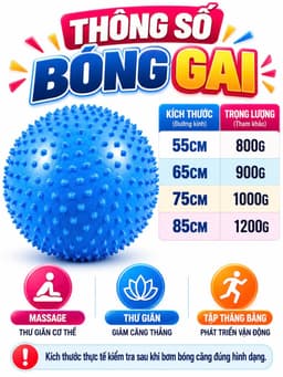 Bóng tập Yoga, Gym Gai Massage (Size 65 , 75 ,85cm) Tặng Kèm Bơm Chân Không( Bóng Gai) 6