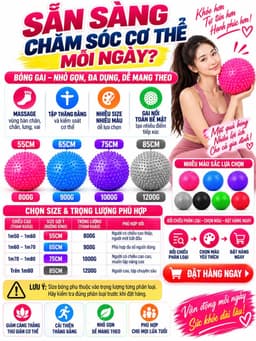 Bóng tập Yoga, Gym Gai Massage (Size 65 , 75 ,85cm) Tặng Kèm Bơm Chân Không( Bóng Gai) 8