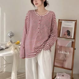 Bộ thun nữ tay dài YUSTUDIO chất áo giấy tay dài kèm quần đũi suông dài mặc mua thu đông mẫu Áo Kẻ ĐỏTay Dài 4
