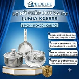 Bộ Nồi Chảo Inox Kalite Lumia KCS568 6 Món – Inox 304, Cán Rời, Vân Vảy Cá, Dùng Bếp Từ, Chống Dính 1