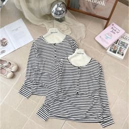 Bộ thun nữ tay dài YUSTUDIO chất áo giấy tay dài kèm quần đũi suông dài mặc mua thu đông mẫu Áo Kẻ Đen Tay Dài 8