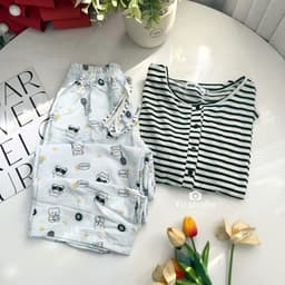 Bộ thun nữ tay dài YUSTUDIO chất áo giấy tay dài kèm quần đũi suông dài mặc mua thu đông mẫu Áo Kẻ Đen Tay Dài 2